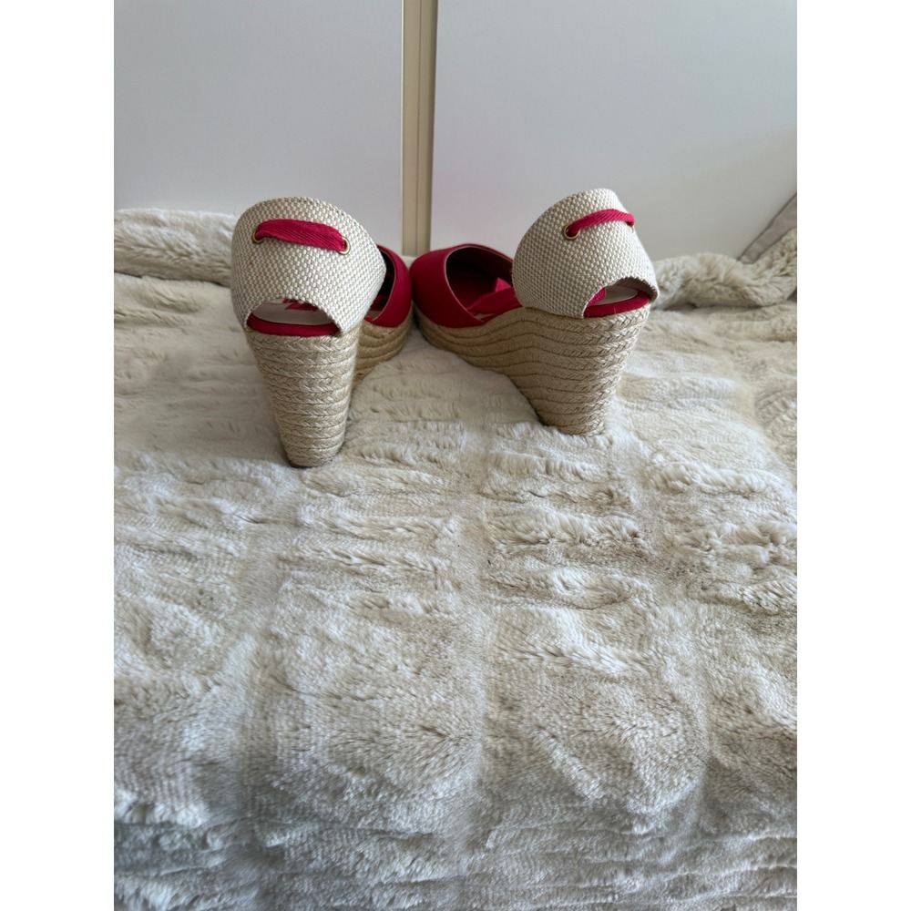 London Rebel Womens Red Canvas Espadrille Wedge Sandals Lace Up Ankle Tie Size10 - Picture 6 of 7